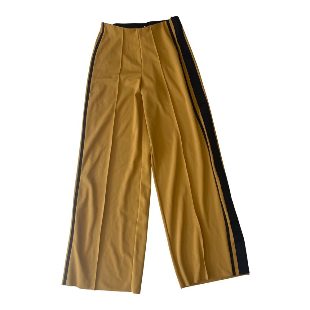 Stylish Mustard Wide-Leg Pants with Black Stripe